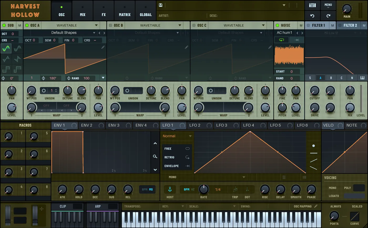 Harvest Hollow: a skin made with Skynthesis from the Harvest Moon theme, with olive panels and orange accents.