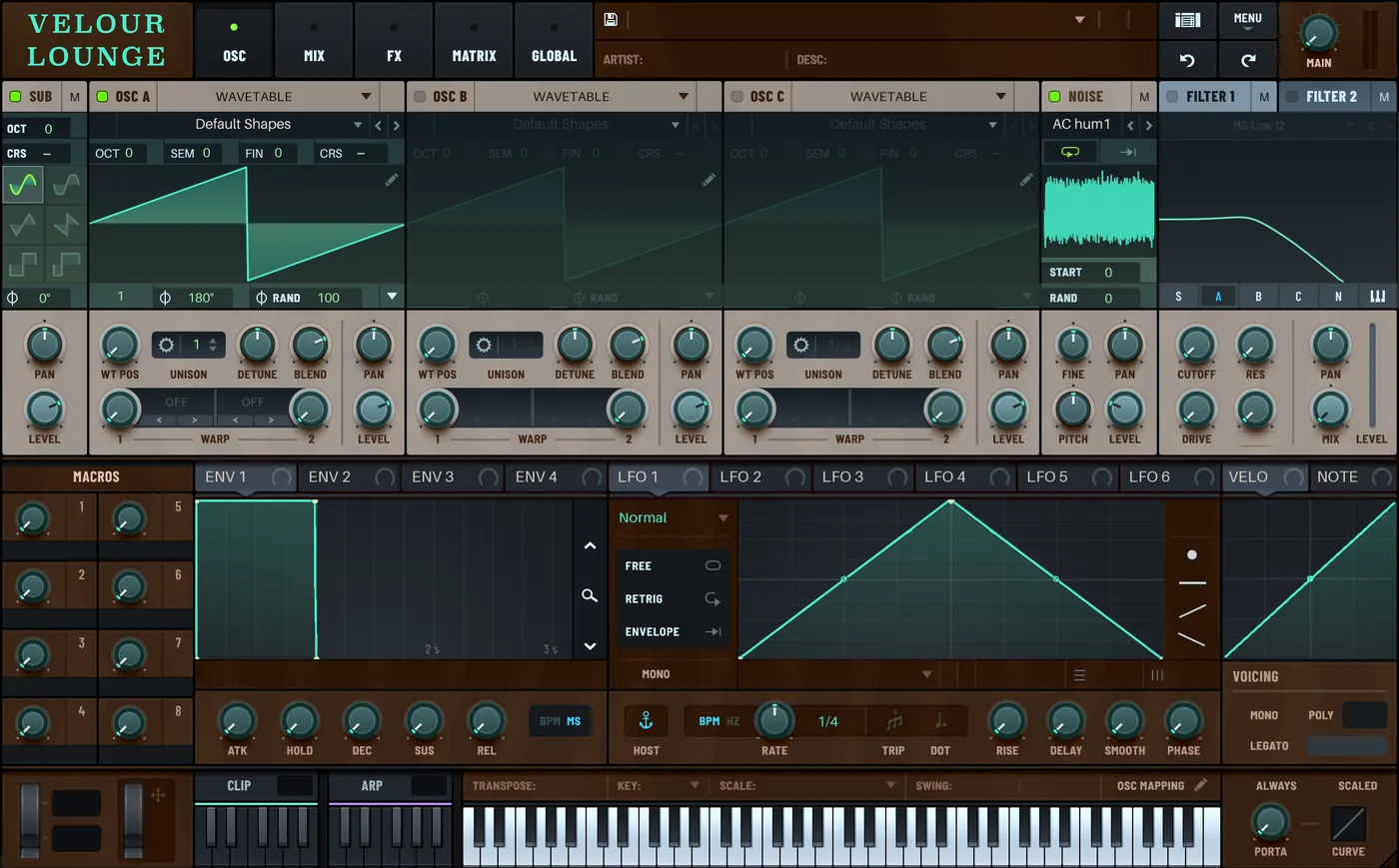 Velour Lounge: a skin made with Skynthesis from the Vinyl Lounge theme, with wood-brown panels and mint accents.